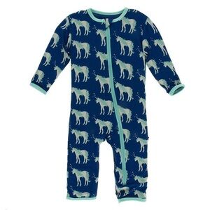 Kickee pants Print Coverall with Zipper in Flag Blue Unicorns 18/24m